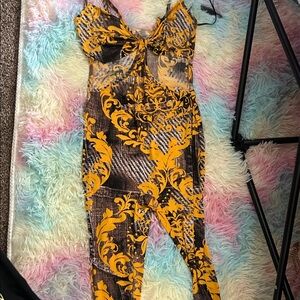Yellow and Brown Patterned Jumpsuit